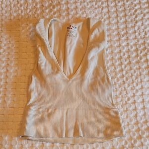 Poof! Cream Ribbed V-Neck Tank Top